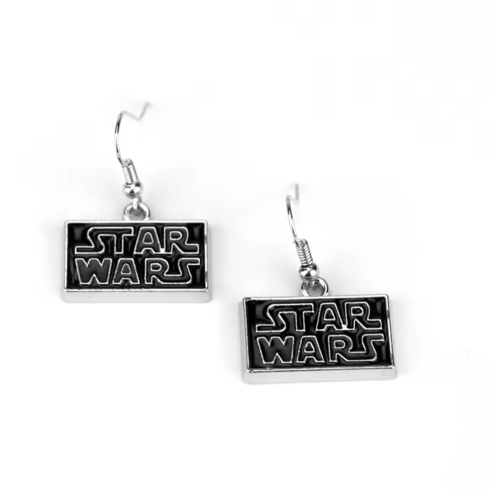 3 For $35 Silver Tone Star Wars Logo Placard Drop Earrings